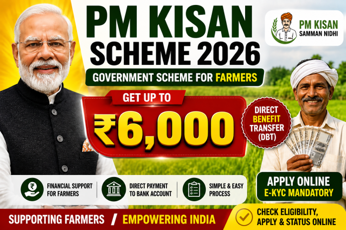 PM Kisan Scheme 2026, PM Kisan Apply Online, PM Kisan Registration, PM Kisan e-KYC, PM Kisan Beneficiary Status, Farmer Scheme India, Government Scheme 2026, PM Kisan ₹6000, Agriculture Scheme India, DBT Scheme, PM Kisan Official Website
